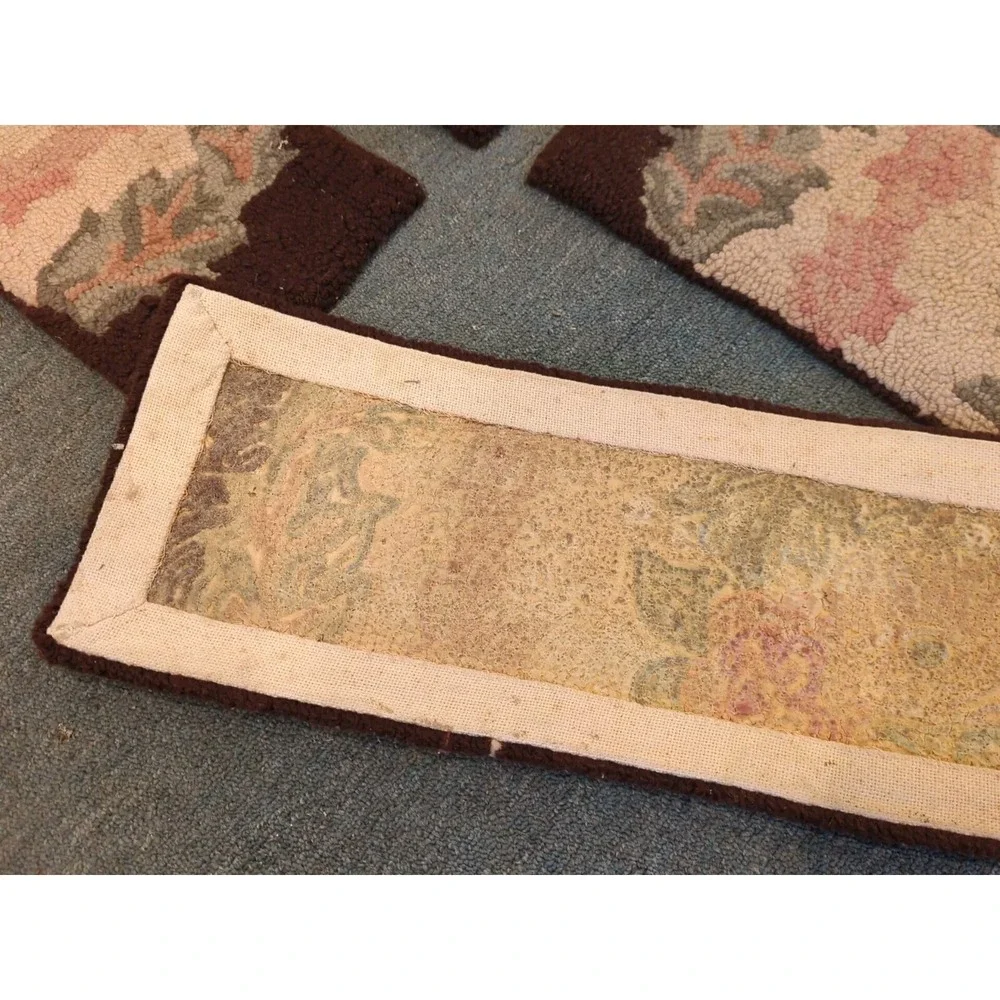 10 Antique Primitive Country Handmade Hook Wool Hooked‎ Stair Treads Floral Rug